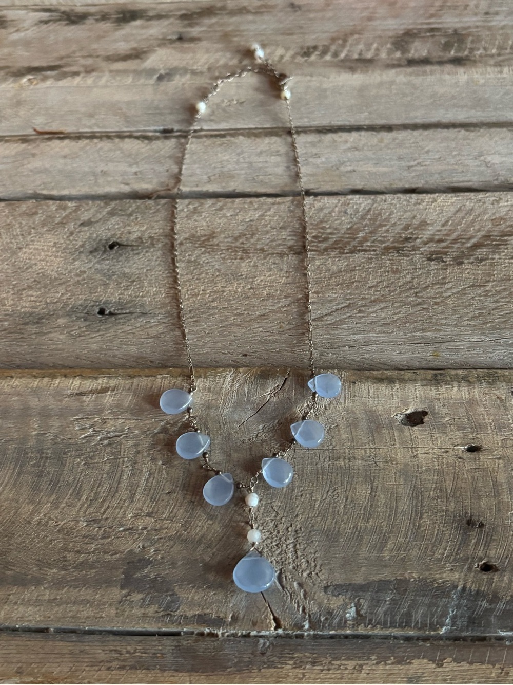 Sterling Silver, Blue Stone and Pearl Necklace